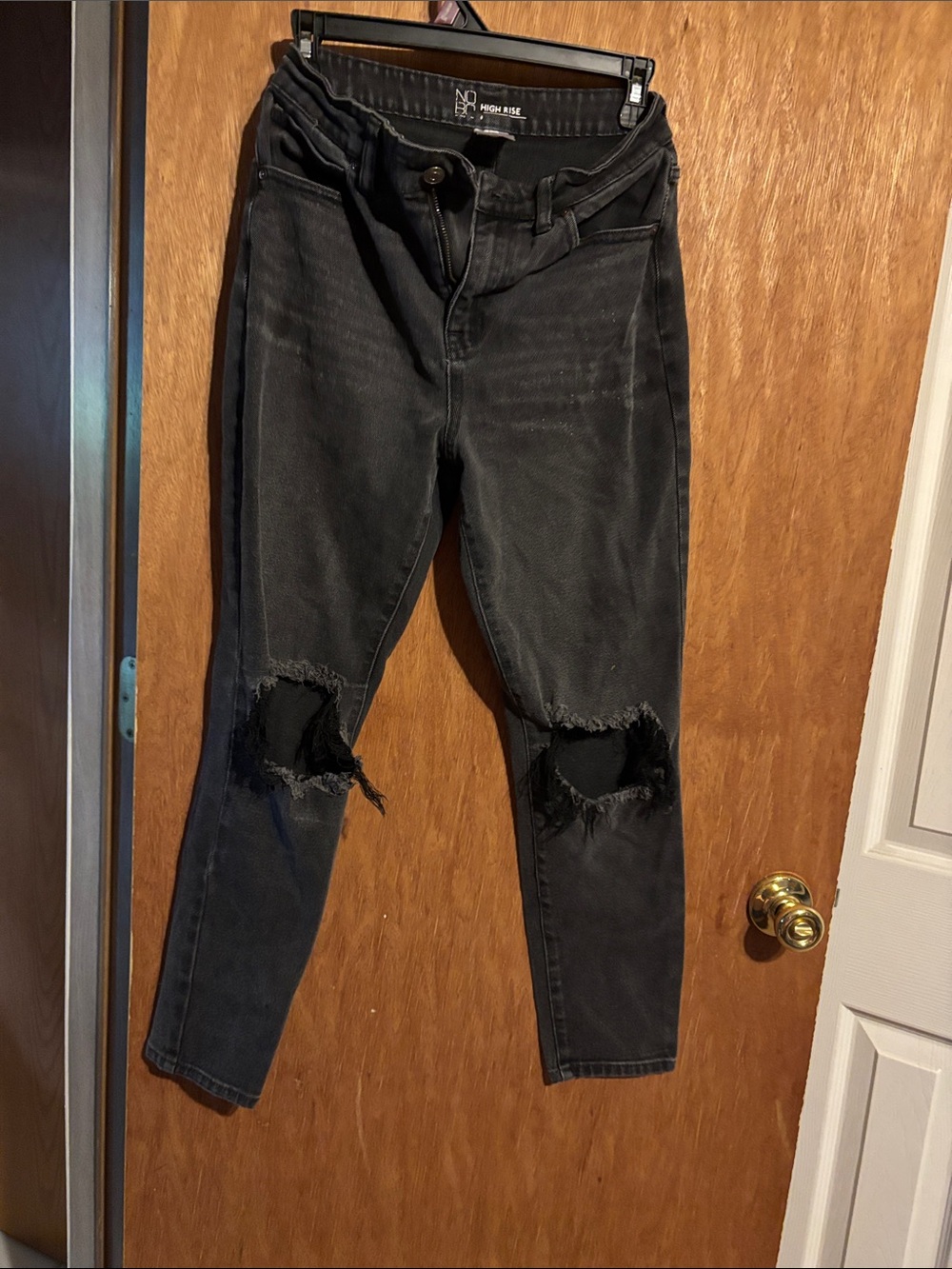 NOBO Black High-Rise Skinny Jeans with Knee Rips